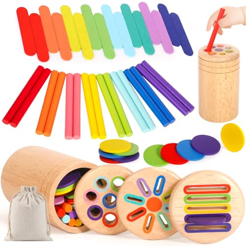 BARAKYEG Juguetes Niños 1 2 3 Años,3 en 1 Juguetes Montessori 1 2 3Años,Madera Juguetes Niños 1 Año,Colores Niños 2 3 4 Años,Regalo Niño,Juegos Educativos Niños 2 4Años,Bolsa de Almacenamiento