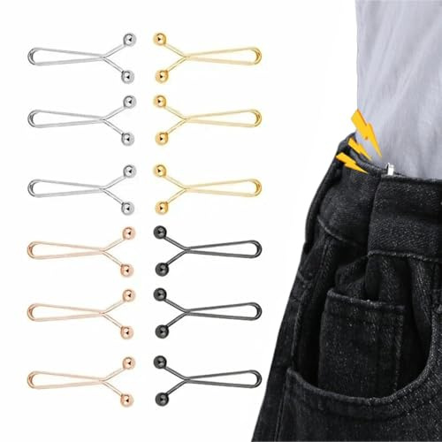 AOOTUERL 12 Pezzi Bottoni Jeans Regolabili, Stringi Pantaloni Vita Fibbia, Bottoni Jeans Stringi Pantaloni Bottone Stringis Pantalonis Bottoni per Stringere Jeans, 4 Colori