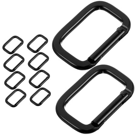 GANAZONO Mousquetons Rectangulaires Noirs Clip Sécurisé Lot de 10 Crochets Clés Robustes en Alliage D'aluminium pour Camping, Randonnée et Paquet à Dos