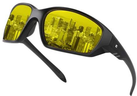 Bircenpro Night Driving Glasses for Men: TR90 Anti Glare HD Night Vision Glasses Yellow TAC Tinted Driving Goggles for Driving Running