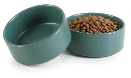 Keramik Halkfri drick- och foderskål - liten hundskål idealisk för mat och vatten - katt drickskål och matare - förpackning med 2 skålar - 13 cm - 140 g/320 ml - grön