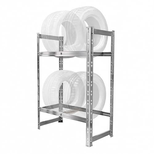 Relaxdays Scaffale per Pneumatici, Sistema a Incastro, Acciaio Argento, 100x85x35 cm, 150 kg/ripiano