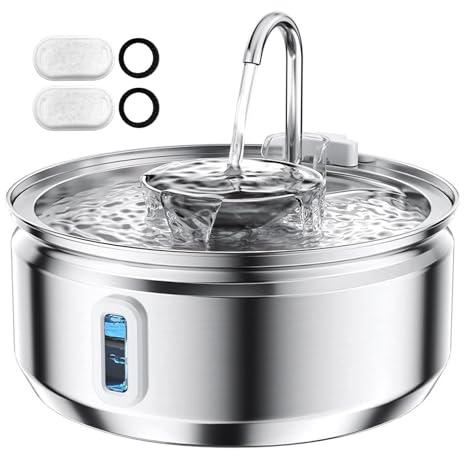Fontanella per Gatti,3.2L Fontana per Gatti Acciaio Inox,Fontanella Gatto Acciaio, Dispenser Acqua Gatto con Finestra Livello Acqua - Distributore Acqua per Cani