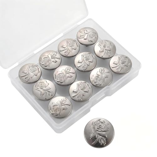 12PCS No Sew Jean Buttons Replacement, Button Pins for Jeans, Adjustable Pants Waist Tightener, Instant Metal Jean Button Repair Kit