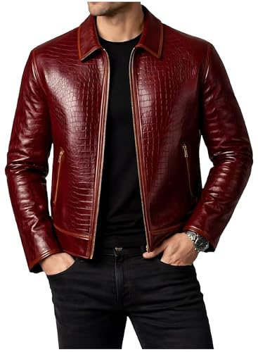 JAKRON Bourgogne krokodil präglad läderjacka för män – lyxig vintage biker-stil
