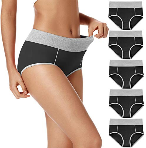 POKARLA Womens Cotton Underwear High Waisted Full Coverage Underpants Soft Breathable Postpartum Panties Stretch Briefs Black