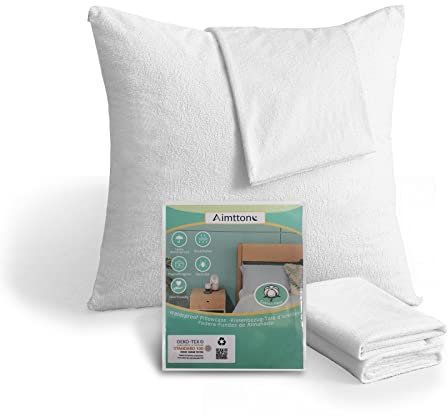 Aimtton Wasserdichter Kissenbezug 80x80 cm – Baumwolle 2 Stück Kissenschoner mit Reißverschluss – Atmungsaktiv, Hypoallergen, Anti-Milben (Weiß)