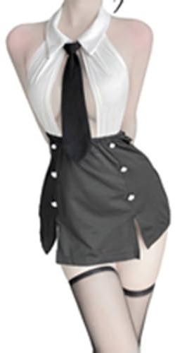 SINGUYUN Uniforme de secrétaire de bureau pour femme - Costume de professeur sexy - Lingerie avec chaussettes (2489 blanc et noir), 2489 blanc noir, taille unique