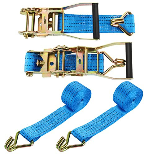 SENENQU 2 Sets Heavy Duty Ratchet Tie Down Strap, 5cm x 3m Cam Buckle Ratchet Strap, Adjustable Lashing Strap, Car Tensioning Belt, Wheel Strap with Hook for Trailer Truck – Load Capacity 2000KG