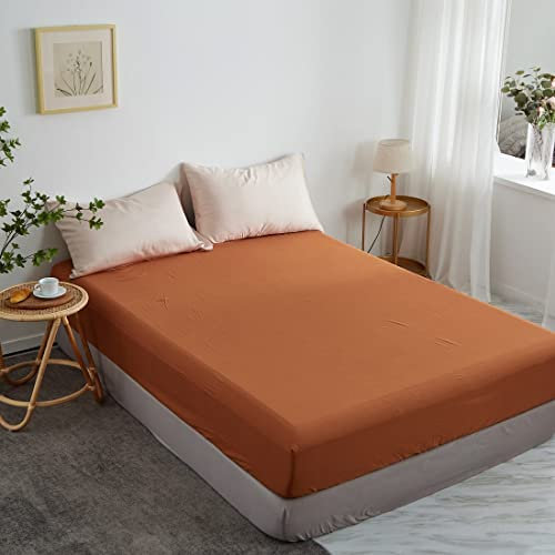 Lanqinglv Spannbettlaken 160 x 200 cm - 100% Baumwolle Bettlaken Jersey Spannbetttuch Topper Boxspringbett bis 30cm Matratzenhöhe (160x200cm,Karamell)