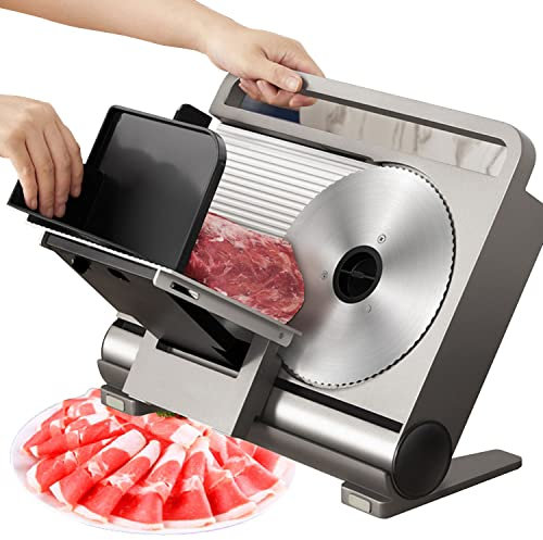 Affettatrice Per Carne - Affettatrice Elettrica Pieghevole Per Gastronomia E Cibo Con Lama Rimovibile in Acciaio Inossidabile Da 7,5'' & Spingivivande, Spessore Regolabile Da 0-15mm