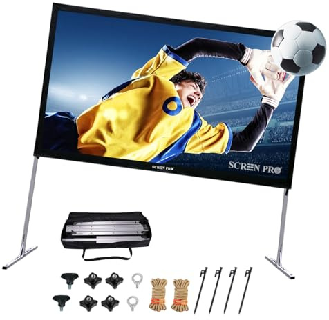 SCREENPRO 120inch Projector Screen with Stand, Fast Outdoor Movie Screen for Patio with Adjustable Leg(33-51),16:9 HD 4K Projector Screen for Yard Camping with Portable Carry Bag