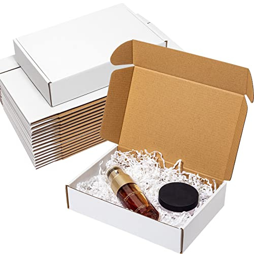 Wowxyz Shipping Boxes 9x6x2 25 Pack - White Corrugated Cardboard Mailing Box for Small Business - Literature Mailer Packaging Supplies