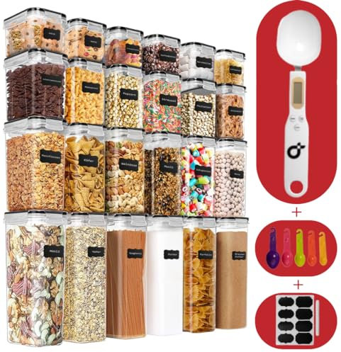 Barisca 24 Set Aufbewahrungsbox Küche mit Digitaler Wiegelöffel - Vorratsdosen luftdicht, BPA-frei,42L Kunststoffbox mit deckel für Müsli Aufbewahrung