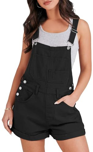 ANRABESS Overalls for Women Denim Shorts Overalls 2025 Summer Casual Loose Fit Adjustable Rompers Jean jumpsuit Bib Shortalls Black Large