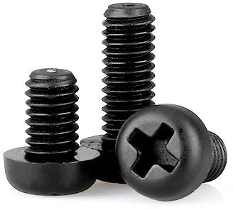 100pzs M4×12mm Tornillo de cabeza pan cruzado de nylon negro métrico, tornillo aislante de cabeza redonda Phillips