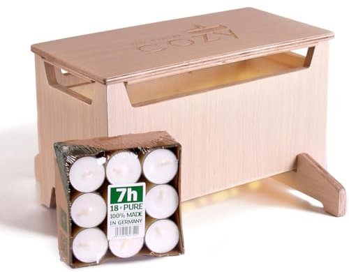 COZY - Die sichere Teelichtheizung, Teelichtofen inklusive 18 Premium Teelichter aus Rapswachs, 2 Fuß Version