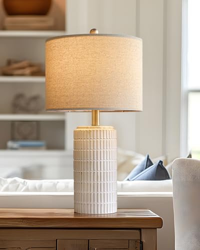 PoKat 23'' Bedside Table Lamp for Bedroom Nightstands, Birthday Gifts for Women Mom, House Warming Gifts New Home Decor, Ceramic Lamp for Living Room, White Modern Bedroom Lamp