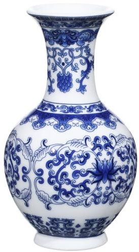 Chinoiserie Vase bleu et blanc, vase chinois en céramique peinte en forme de boule en porcelaine pour décoration de la maison, salon, bibliothèque, cheminée de cheminée, centres de table