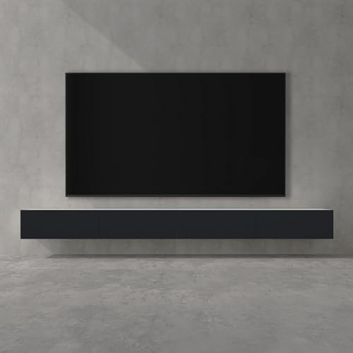 doporro Meuble TV Bas 320x40,2x30cm Armoire TV Blanc Mat + Gris Noir Mat Table de Télévision Salon avec Portes Meuble TV Suspendu MBTV02