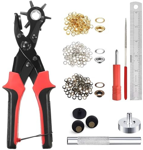 XSQD 100 Juegos Kits Perforación Agujeros de 4 mm, Pinzas Perforación Poroso Mano, Herramientas Perforación Cinturones, Perforadores Tejidos Arandelas Agujeros, Adecuados Para Cuero, Ropa, Sombreros