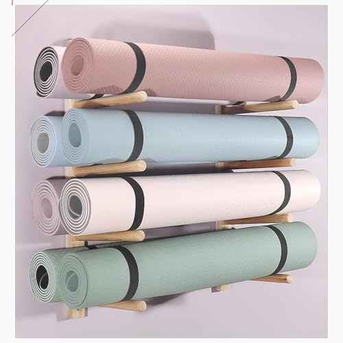 LTEJUMQ Soporte de Madera de Pared para Esterilla de Yoga, Organizador de Pared para Rodillo de Espuma de 4 Niveles, Esteras de Pilates Rodillo de Espuma Organizador de Equipos de Fitness