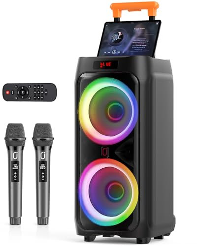 HWWR Karaoke Maschine mit 2 Mikrofones, großer Tragbaren Bluetooth Lautsprecher mit RGB-Licht, Karaoke Anlage für Karaoke, Hausparty, PA-System für Erwachsene Partybox Unterstützt TWS,TF/USB, AUX,Rec