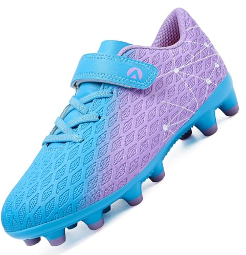 LECYGNB Boys Football Boots Kids Girls Athletics Training Astro Turf Soccer Shoes Teenager Profession Competition Indoor Outdoor Sneakers Unisex Light Purple Light Blue UK 3.5