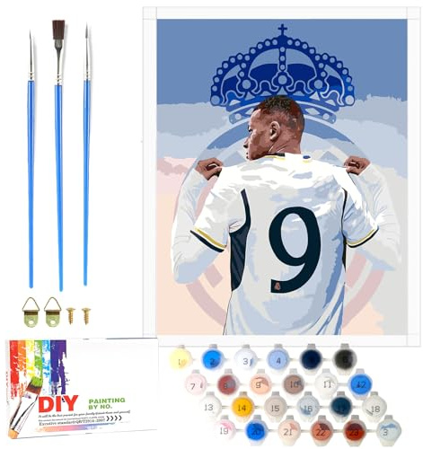 LAISU Pintura de fútbol por números para niños, jóvenes y adultos principiantes, KM9 kit de pintura de fútbol con lienzo, pinceles, pinturas acrílicas, 40 x 50 cm pintura DIY grande para niños y niñas