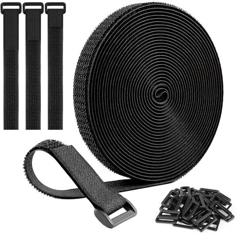 GUIGA Bridas para Organizador de Cables,Bridas Reutilizables de 5m x 2cm con 30 Hebillas,1 Rollo Bridas para Cables de Oficina, Hogar, Jardín y Más