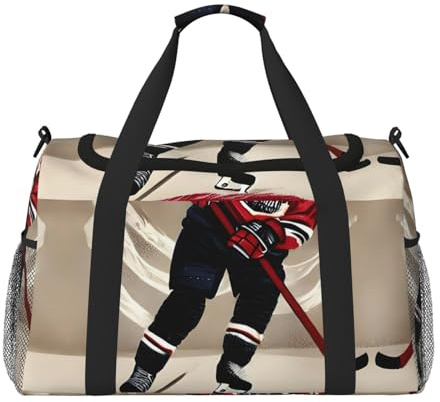 Hockey sport weekender övernattningsväska för kvinnor män, perfekt för frekventa flygare, Svart, En storlek