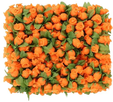 MWOOT 144 Piezas Rosas Artificiales Naranja, Mini Capullos de Rosa para Manualidades, Pequeñas Flores Falsas con Tallos para Bricolaje Boda Día de San Valentín Decoración, Cabezas de Flores Falsas