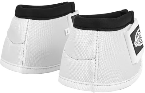 Nesfanchu Protective Bell Boots for Horse, Shock Absorbing Hoof Protective Overreach Boot with Anti-Spin Fastening Optimal Protection,Durable & Comfortable,Quick Wrap Hook & Loop (White, Small)