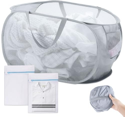 Cesti Portabiancheria a Rete Pop-up, Laundry Hamper Pop-Up con 2 Sacchetti