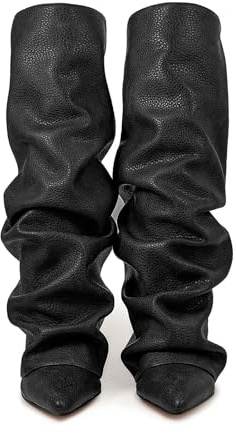 Allbestop Bottes Mollets Larges, Cuissarde Femme Talon Haut Sexy Pute Bottes Longues pour Femme Haute à Lacets et Talons Carrés pour Cuir Montantes à Lacets(Noir,38)