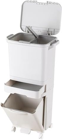 Thrink Dry and Wet Separation Trash Can, Vertical Waste Separation System with Wheels, Rubbish Trash Garbage Can, Kitchen Recycling Pedal Bin Waste with Large Recycle Compartments (52L)