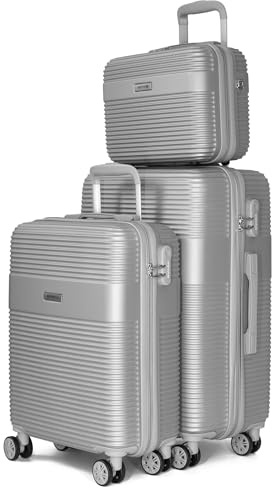 VOYAN Juego de Maletas Bio, Set de Trolley Rígido con Maleta de Cabina, Maleta Mediana y Neceser, Equipaje Ligero y Resistente con Cerradura de Seguridad y Ruedas Dobles 360°, Gris