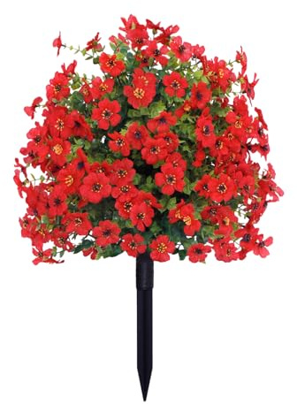 Biplut 22 Inch Artificial Flower Stake Outdoor Decor, Violet Flower with Stake UV Resistant, Garden Stakes for Yard & Lawn,Faux Plastic Flower Spike, All Season Decoration (1 pcs red)