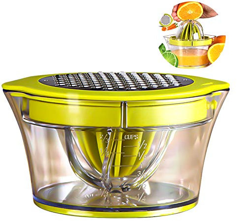 Spremiagrumi manuale multifunzione,4 in 1, Spremiagrumi a Mano per Arance, Limoni, Agrumi, con 2 Alesatori，di 400ml Misurazione