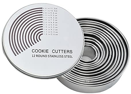 12 Pezzi Coppapasta Rotondo, Coppapasta Tondo, Set da Taglio per Biscotti, Stampo per Biscotti Fondente con Contenitore