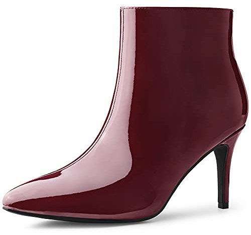 Allegra K Botas de tacón de aguja con punta puntiaguda para mujer, Burgundy, 38.5 EU