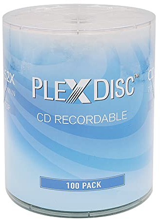 PlexDisc CD-R 700MB 52X Logo Top Blank Discs - 100 Pack | Writable Bulk CDs for Music, Audio, and Data Recording | Ideal for Burning Music & Storage (no Container)
