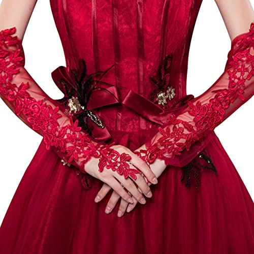 Gants De Mariage,iSpchen 1 Paire Gants De Mariage Femme Long Mariée Gants Mariage Femme Mariage Gants en Dentelle pour Femmes Gants De Mariée élégants pour Soirée,Mariage,Fiançaille,Bal