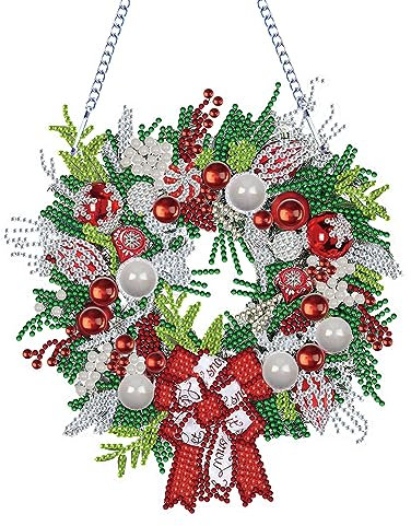 BIOSA DIY Diamond Painting Weihnachtskranz, Weihnachtskranz Diamo-nd Painting Türkranz Weihnachten Adventskranz als Tür Fenster Wandbehang Zuhause Fenster Dekor for Weihnachten