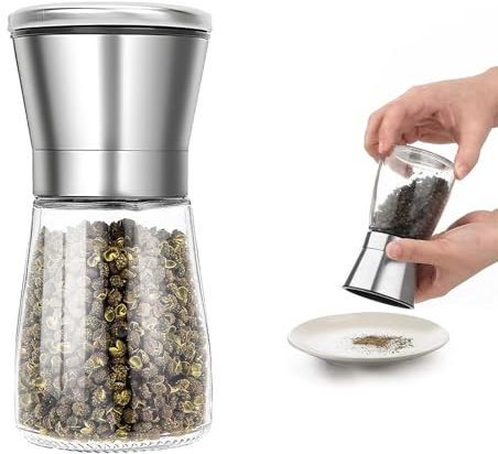 Xkzhrr Pfeffermühle,Salz und Pfeffermühle,Salzmühle für grobes salz, Edelstahl Gewürzmühle mit einstellbarer keramischer Mühle,Nachfüll Salzmühle,Ohne Gewürzinhalt