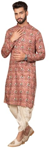 KISAH Mens Kurta - Printed Cotton Blend Tunic with Mandarin Collar, Regular Fit - Indian Wedding Outfit for Men - Festive Wear for Diwali, Eid & Celebrations D