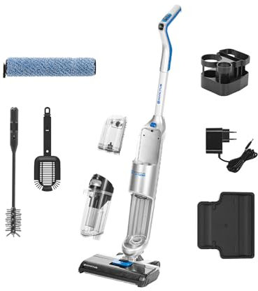 Genius Invictus WD7 Nass-Trockensauger Kabellos 15 TLG., Staubsaugen Nasswischen bis zu 35 Min. Aufbewahrungsstation Selbstreinigung, 2 Wassertanks, 3 Reinigungsmodi Multiflächen Bodenreiniger