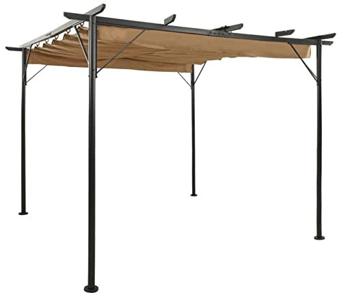 Pergola med utdragbart tak, CIADAZ balkong lusthus, skugga terrass, trädgårdspergola, trädgårdsdekoration, brungrå 3 x 3 m stål 180 g/m²