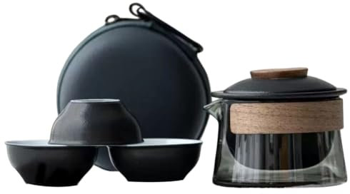 Miiauflskld 1 TazóN, 3 Tazas, Juego de Tazas de Té, Juego de Té para el Hogar, Juego de Té de Viaje, Bolsa PortáTil para Exteriores, Suministros de Juego de Té, B