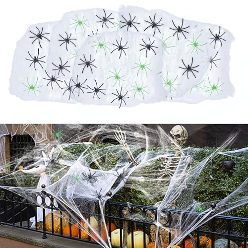 GWAWG 100g Ragnatele Decorazioni di Halloween, Decorazione Ragnatela con 40Pcs Ragni Finti, Elastico Finta Ragnatela, Ragnatela di Halloween, Ragnatela Bianca per Spaventose Decorazioni di Halloween
